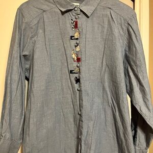 Koret Gray Button-Down Shirt with Embroidered Accents
